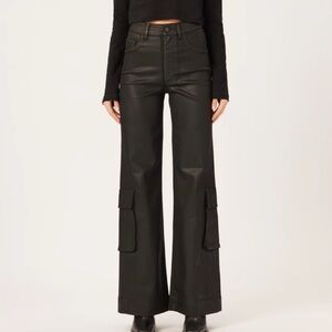 DL1961 Hepburn Wide Leg High Rise Vintage Black Coated Cargo Jeans Pants Sz 33